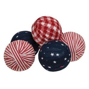 Primitive Americana Gingham Rag Balls Set of 6 Red White Blue Stars Bowl Filler